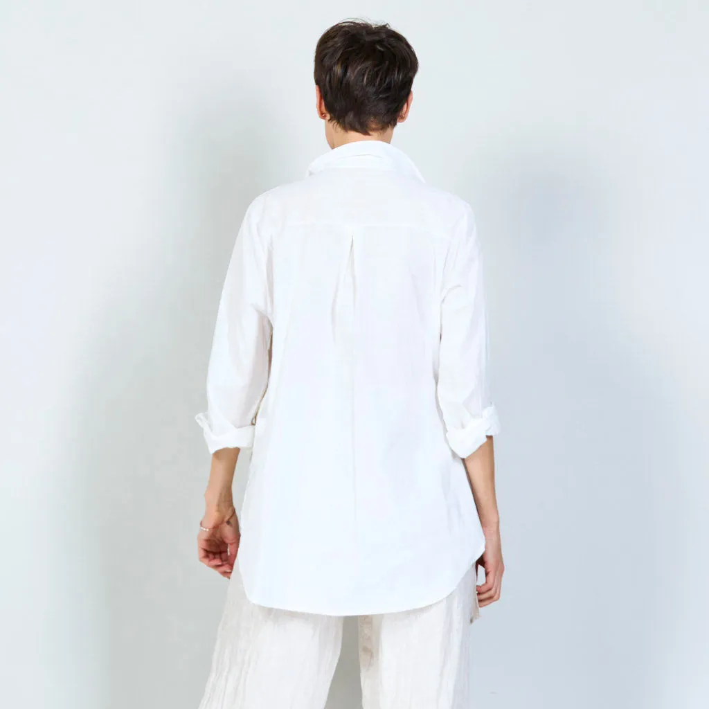 100% Cotton white shirt with lurex plant decoration wholesale