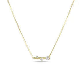 14k 4 Scattered Prong Diamonds Gold Bar Necklace