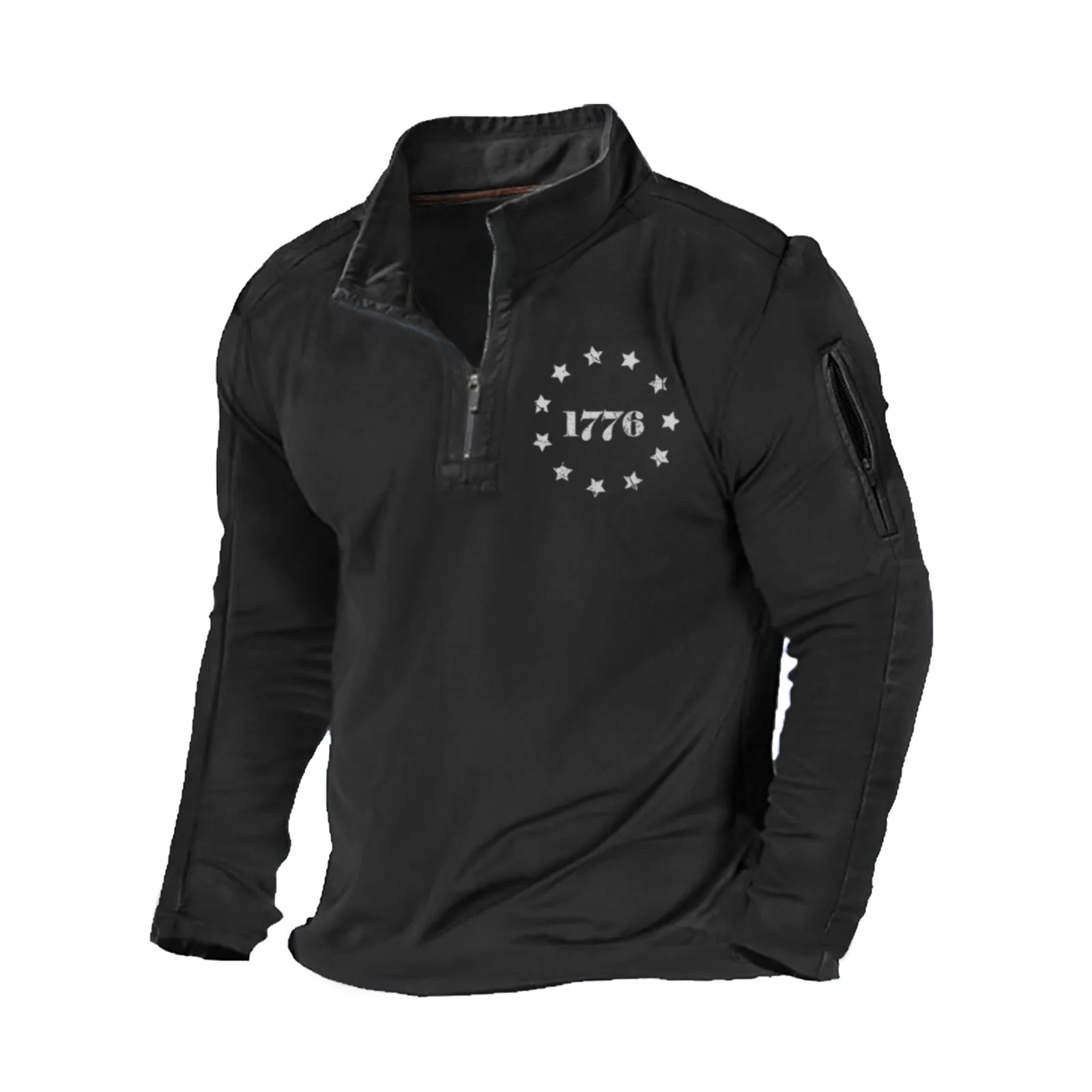 1776 STAR  STAND COLLAR ZIPPER POCKET GRAPHIC SWEATSHIRT