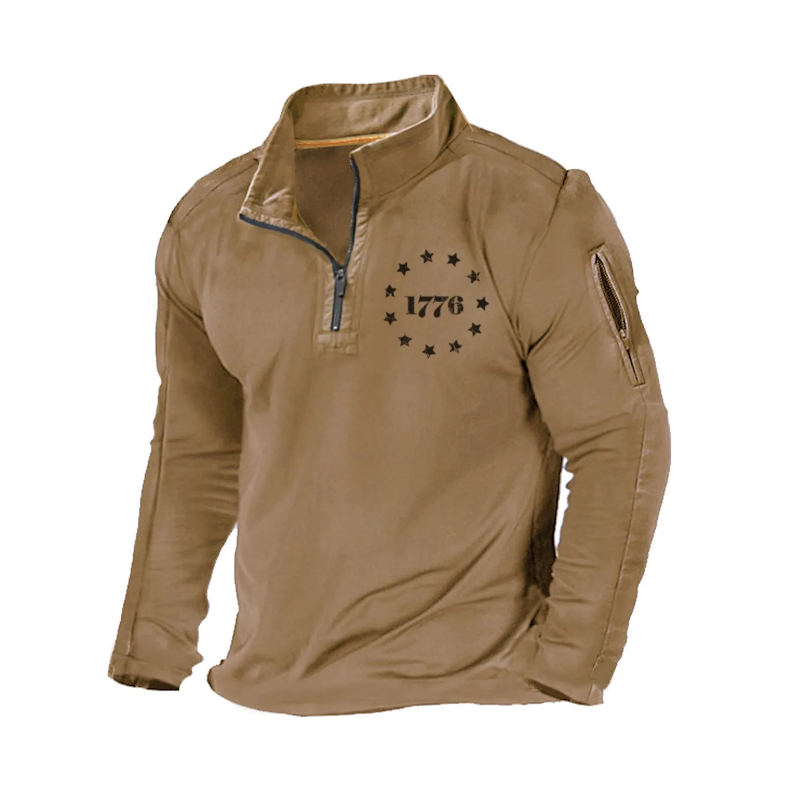 1776 STAR  STAND COLLAR ZIPPER POCKET GRAPHIC SWEATSHIRT