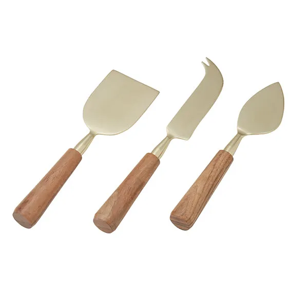 Acacia Wood   Stainless Steel Cheese Knives (Set of 3)