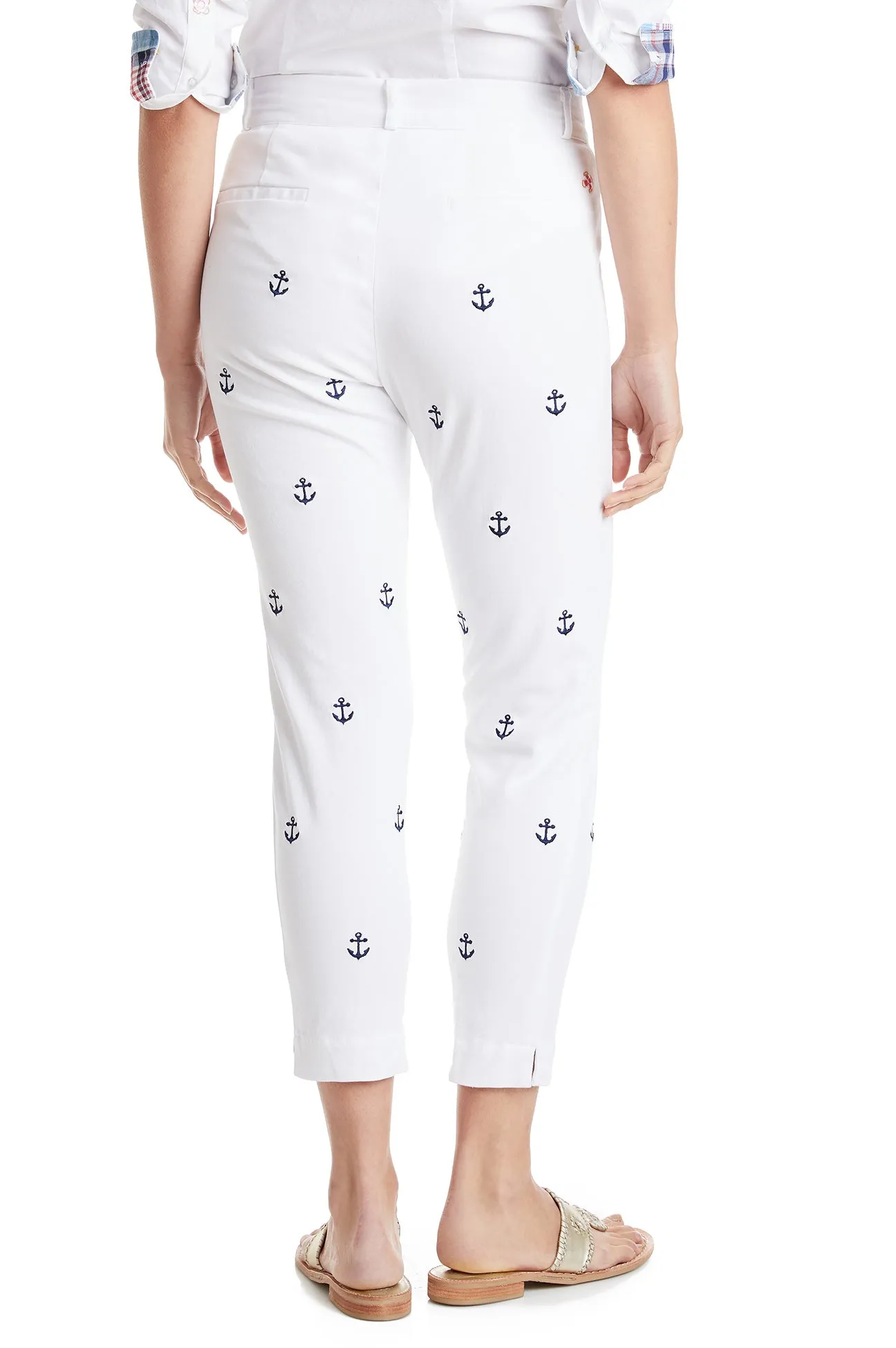 Ankle Capri Stretch Twill White with Anchor