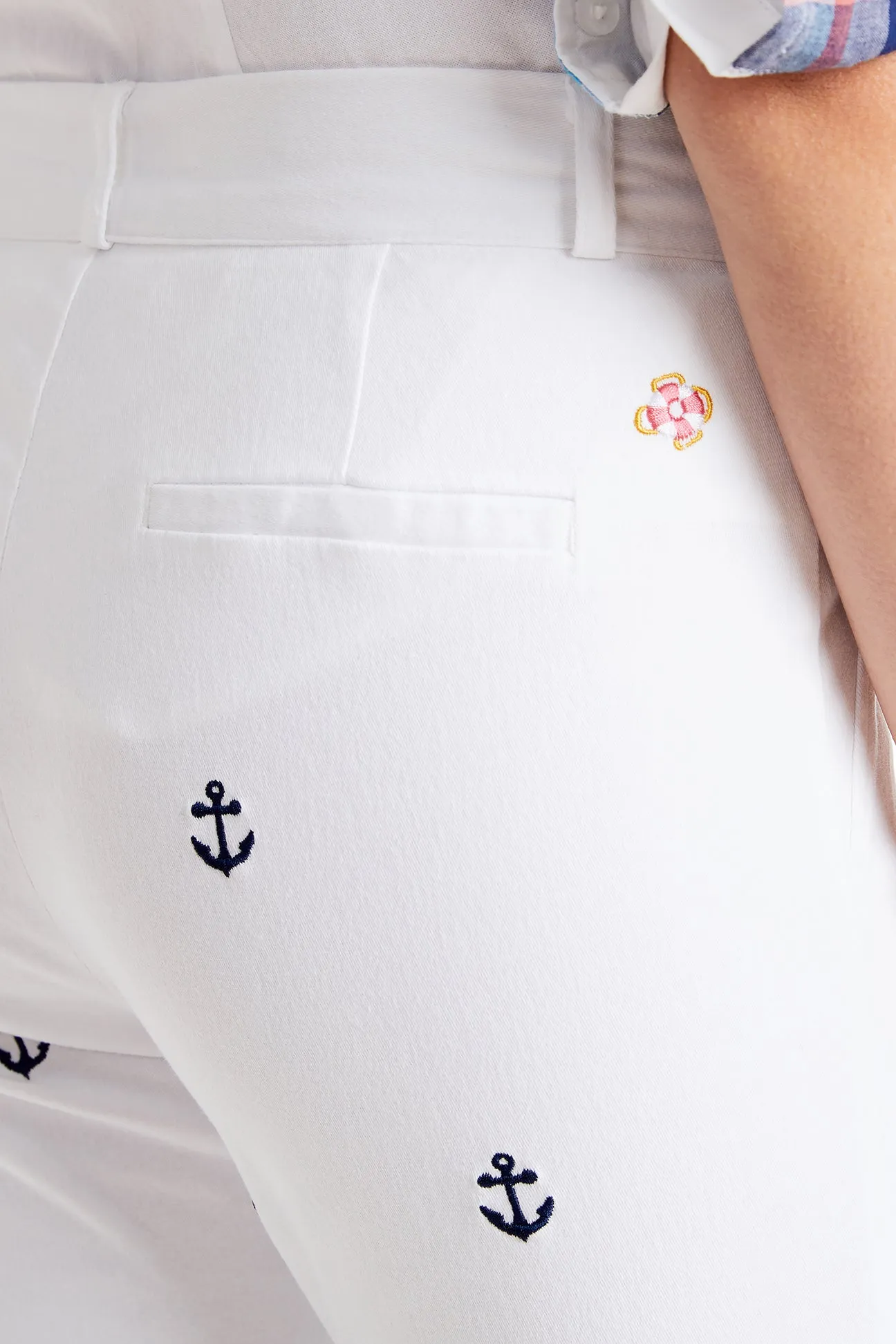 Ankle Capri Stretch Twill White with Anchor