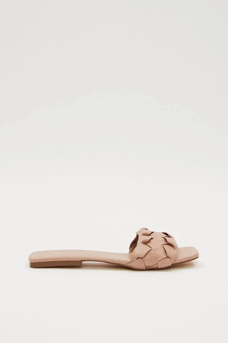 Beige Marissa Woven Faux Leather Mule Slide Sandal