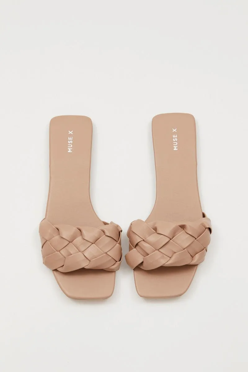 Beige Marissa Woven Faux Leather Mule Slide Sandal