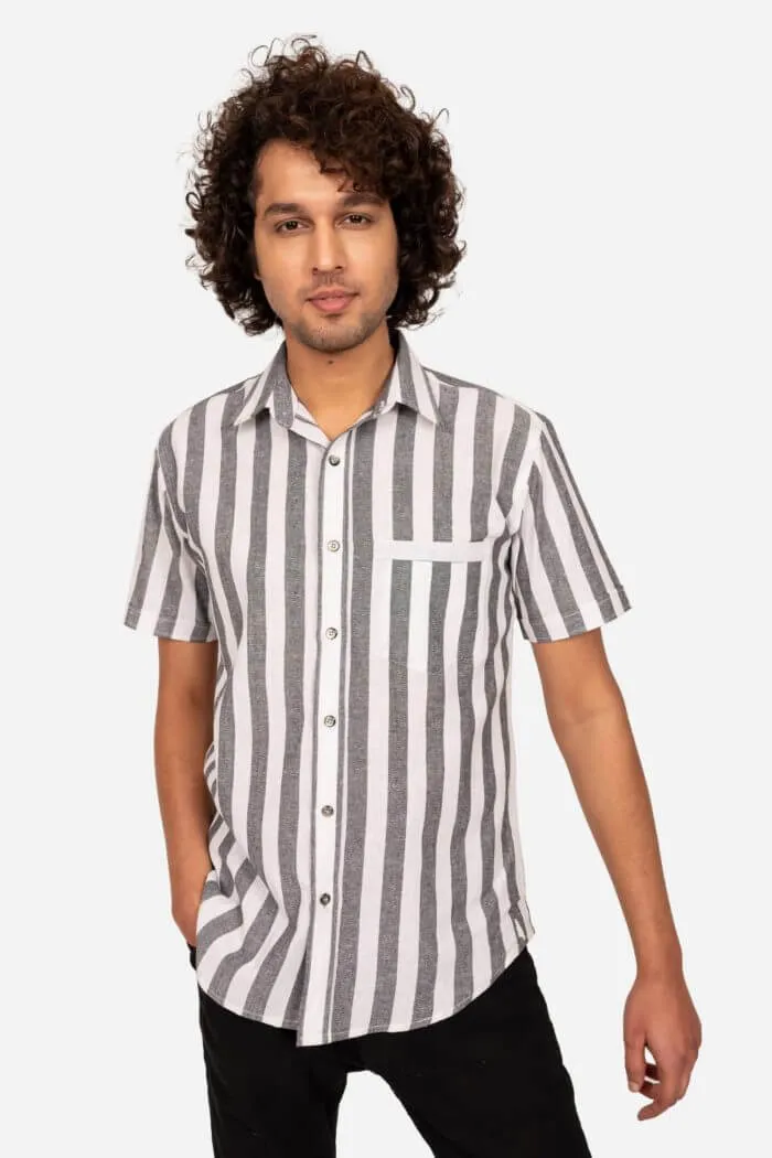 Black And White Striped Cotton Shirt