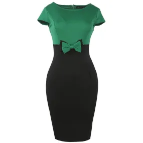 Blocked Bow Waist Sheath Dress