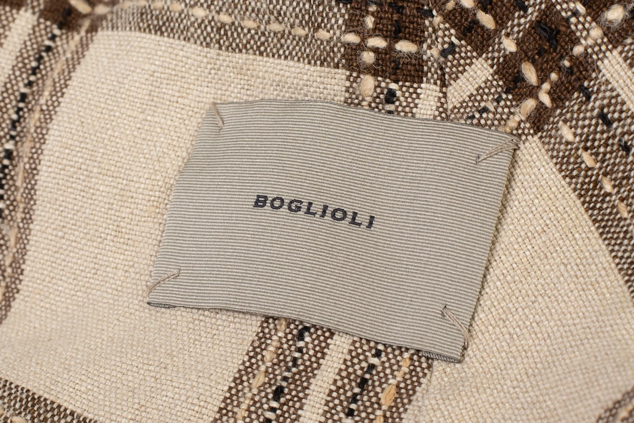 BOGLIOLI Milano "Dover" Beige Plaid Linen Unlined Blazer Jacket EU 48 NEW US 38