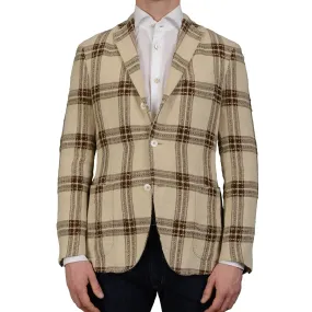 BOGLIOLI Milano "Dover" Beige Plaid Linen Unlined Blazer Jacket EU 48 NEW US 38