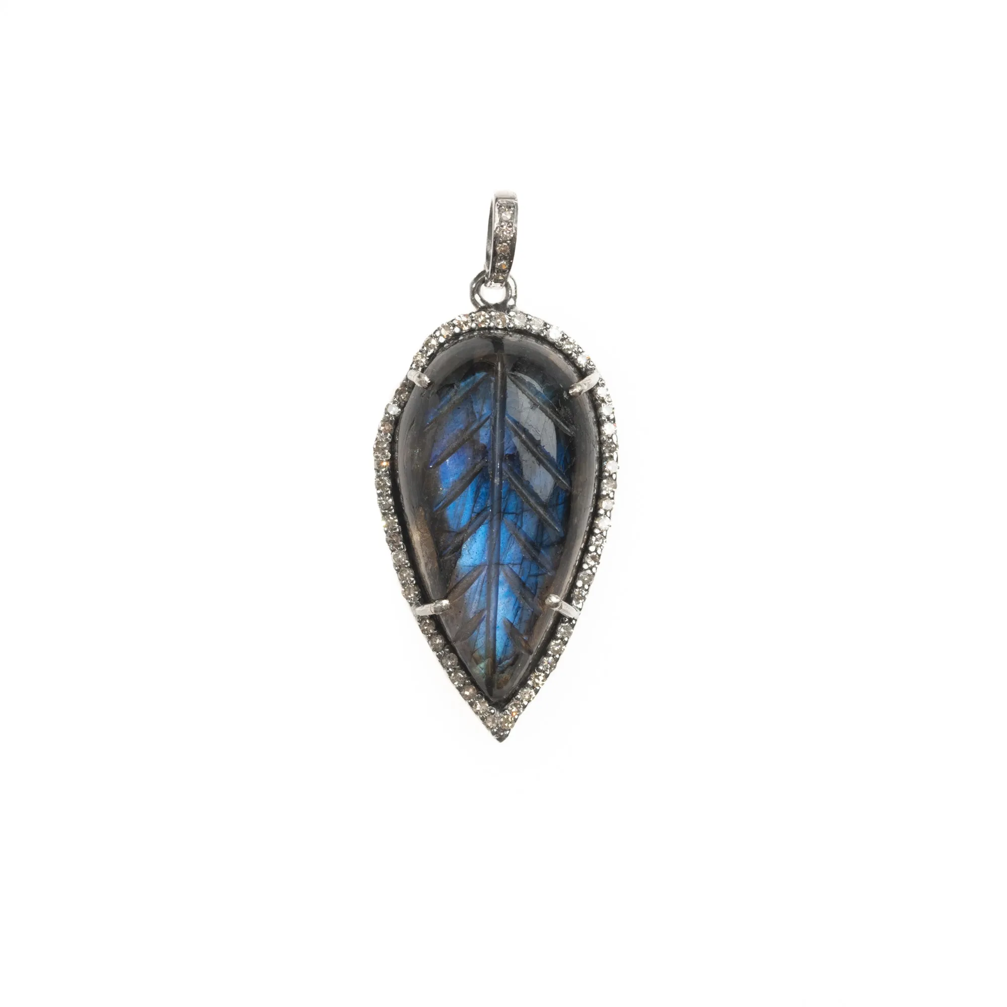 Carved Leaf Labradorite Drop Pendant