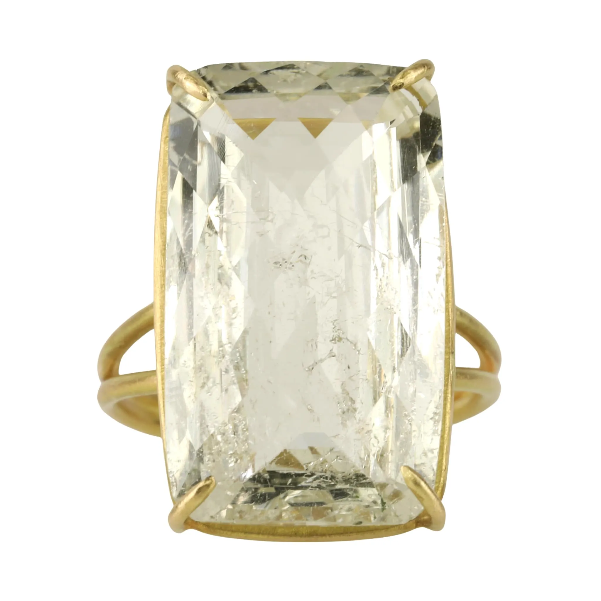 Cushion Cut Quartz Set North-South in 18 Karat Gold Prong Setting