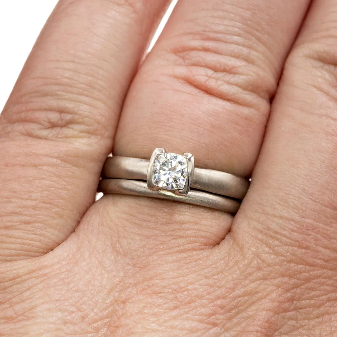 Cushion Moissanite Ring Bridal Set, Solitaire Engagement Ring & Gold Wedding Band