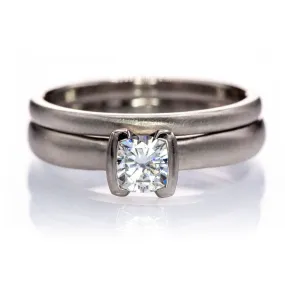 Cushion Moissanite Ring Bridal Set, Solitaire Engagement Ring & Gold Wedding Band