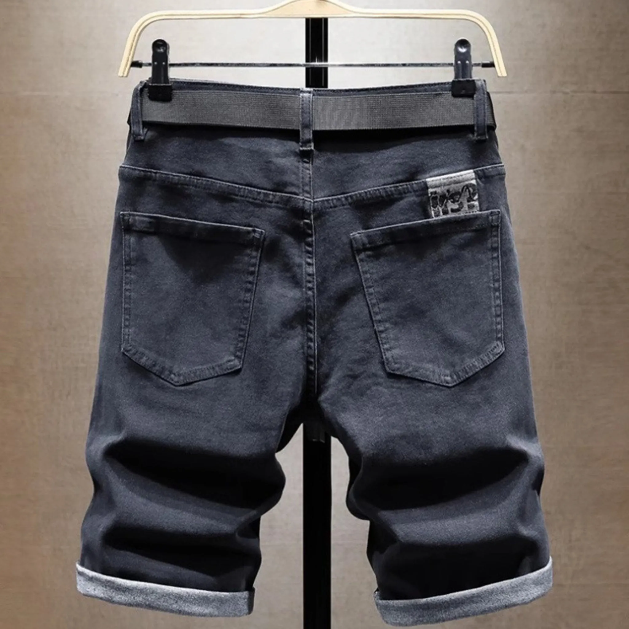 Dark Blue with belt men's denim shorts