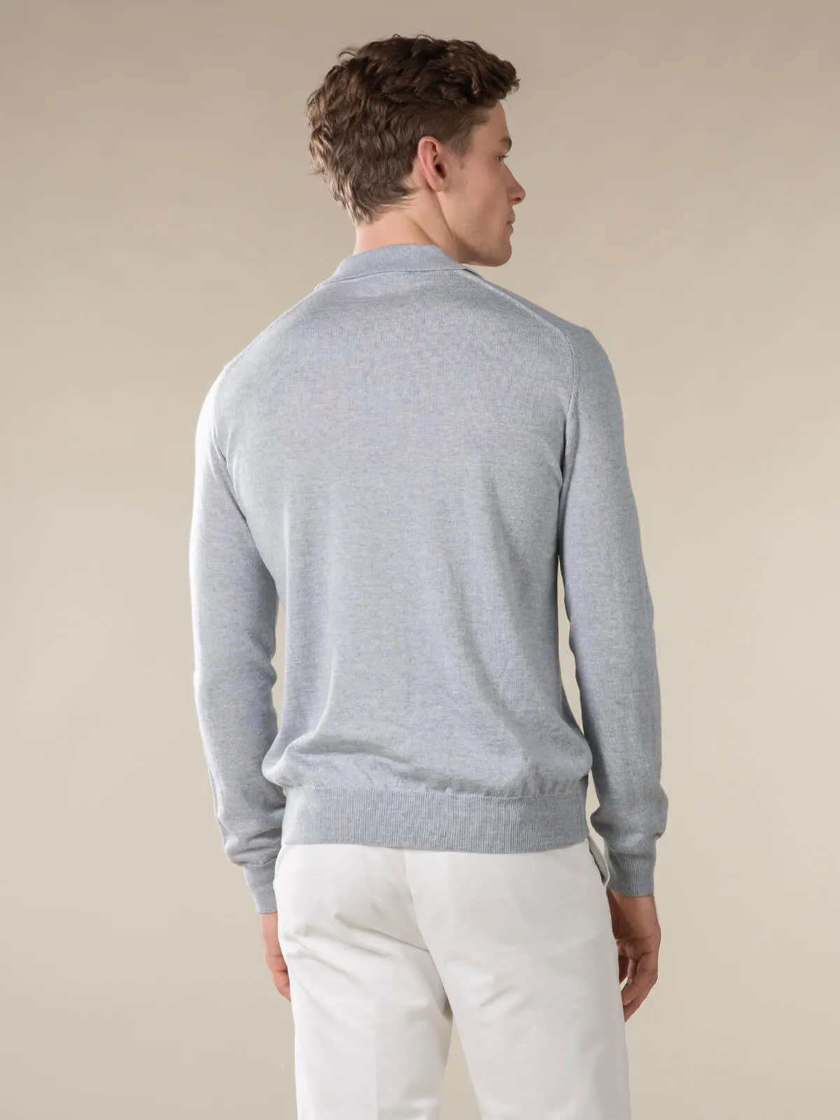 Extrafine Merino Buttonless Polo Light Grey