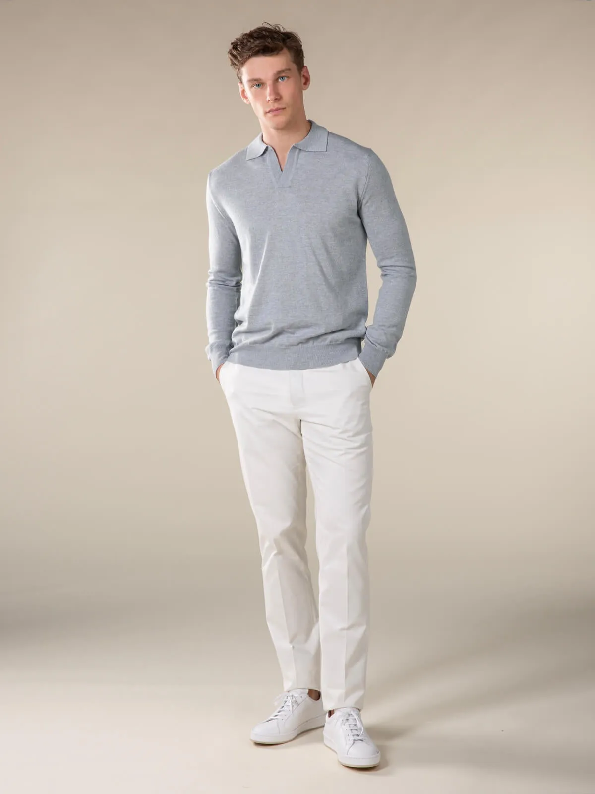 Extrafine Merino Buttonless Polo Light Grey