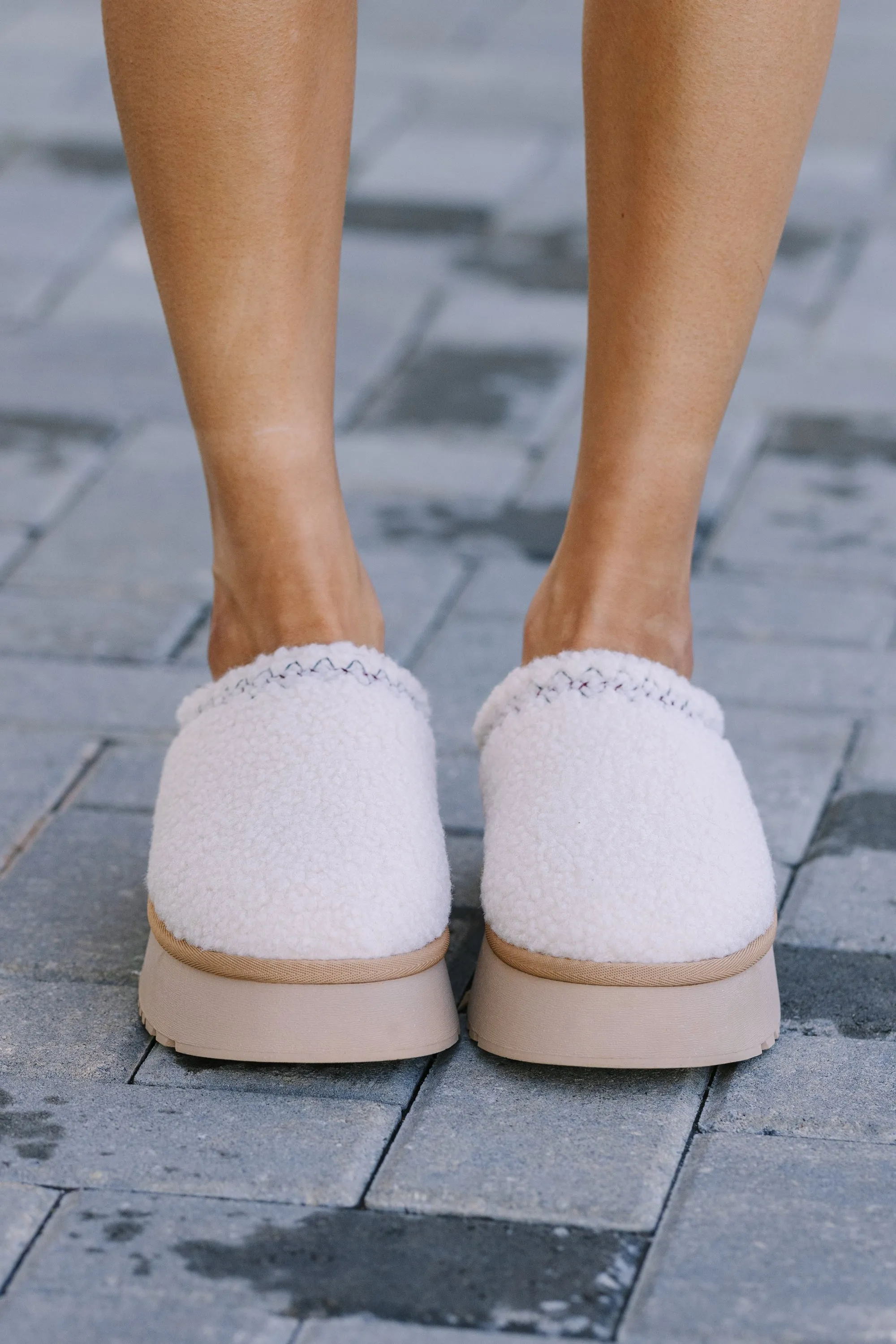 Fuzzy Feelings Off White Platform Slippers