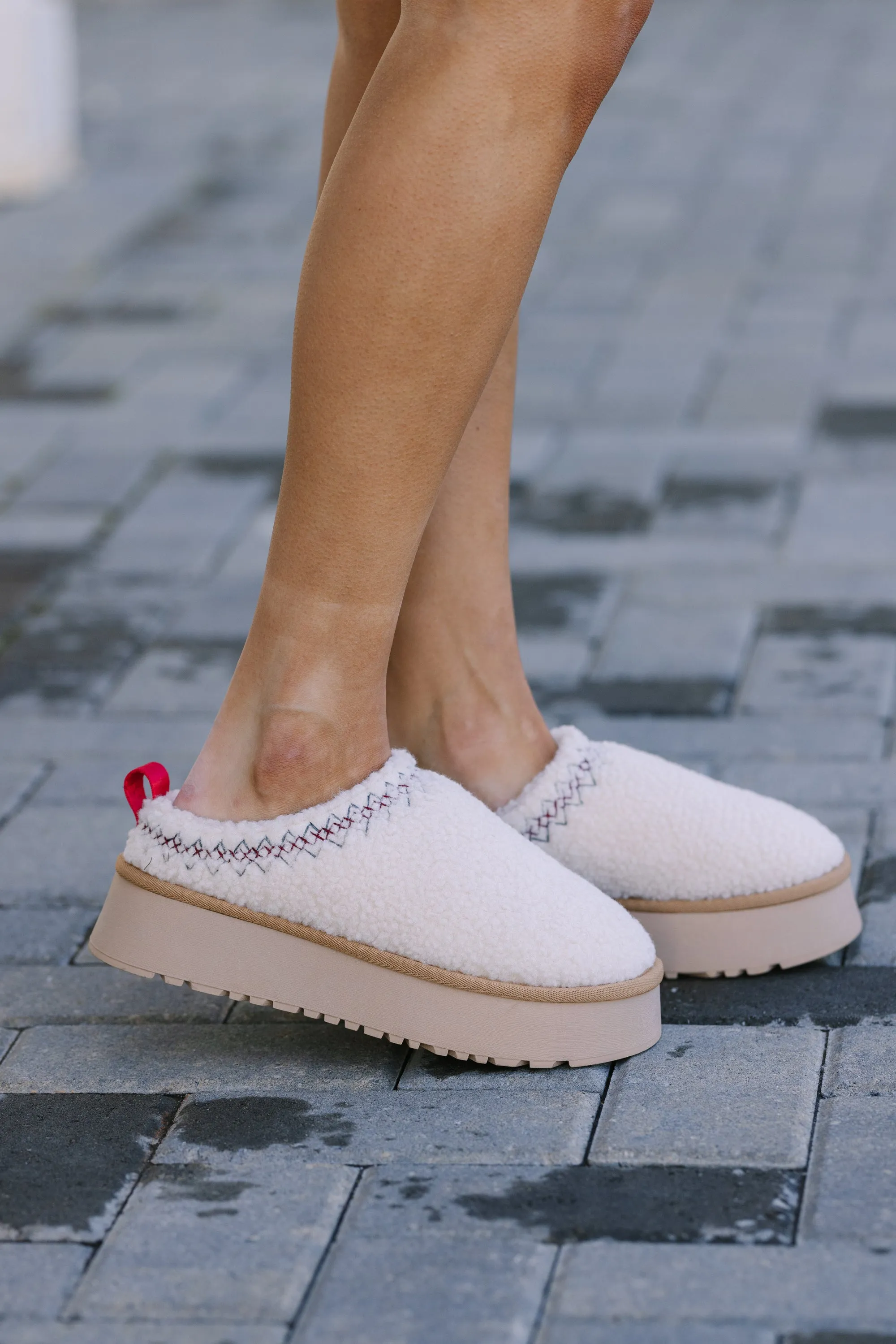 Fuzzy Feelings Off White Platform Slippers