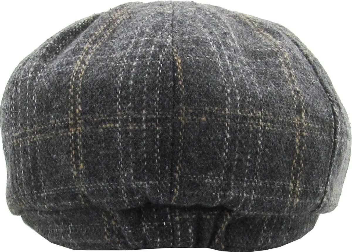 Grey Plaid Button Newsboy Hat