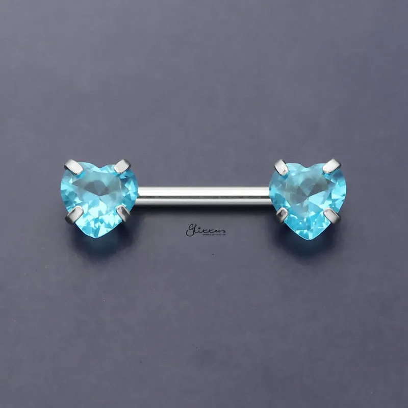 Heart CZ Ends Push in Nipple Barbell - Aqua