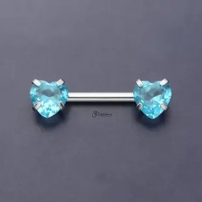 Heart CZ Ends Push in Nipple Barbell - Aqua