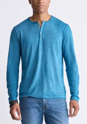 Kaduk Men's Long-Sleeve Burnout Henley Top, Atlantic Blue - BM24237