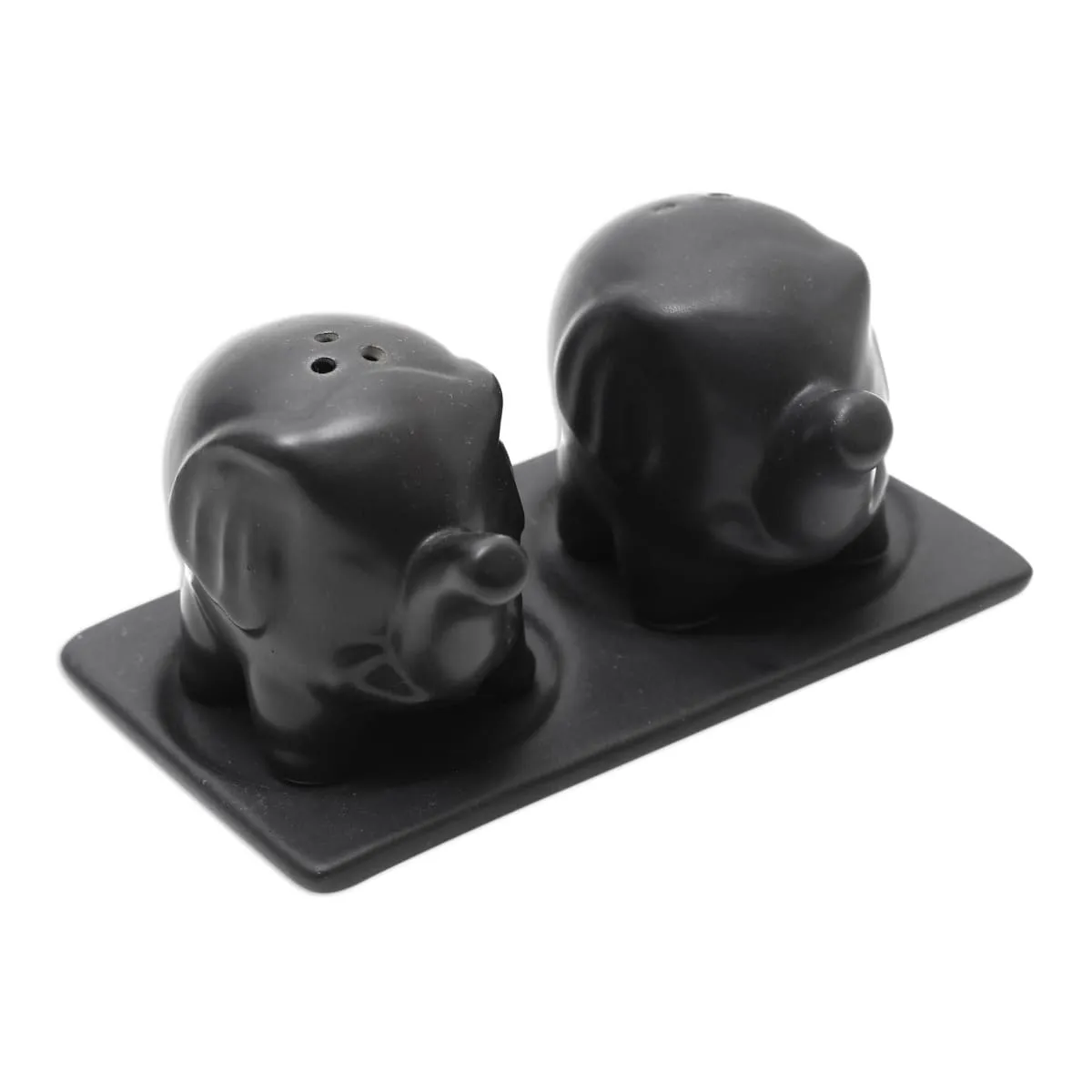 Novica Eager Elephants In Black Ceramic Salt And Pepper Set