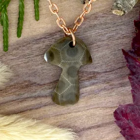 Petoskey Stone Mushroom Pendant Necklace