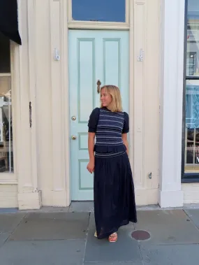 Serena Mykonos Maxi Skirt Navy with White Stitching