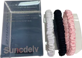 .Silk Black/White/Pink Pure 100% Silk Hair Scrunchies Set of 3