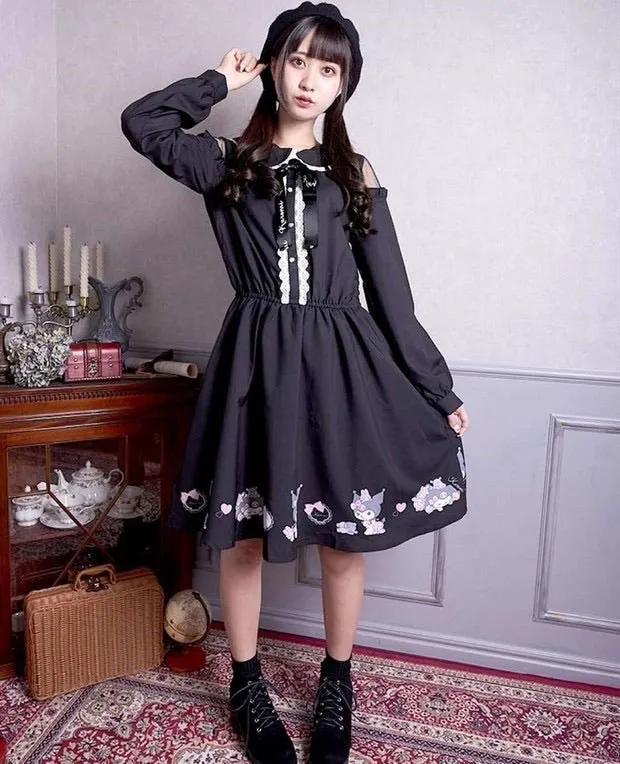 Spring 2021 My melody / cinnamoroll / kuromi off shoulder rabbit ear dress